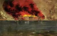 Bombardment of Fort Sumter, Charleston Harbor, a color lithograph by Currier & Ives
